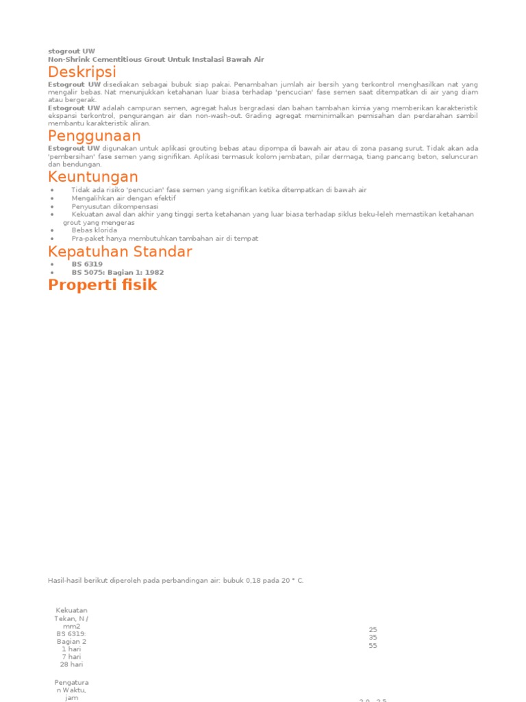 Estogrout UW: Grout Bawah Air Non-Shrink | PDF