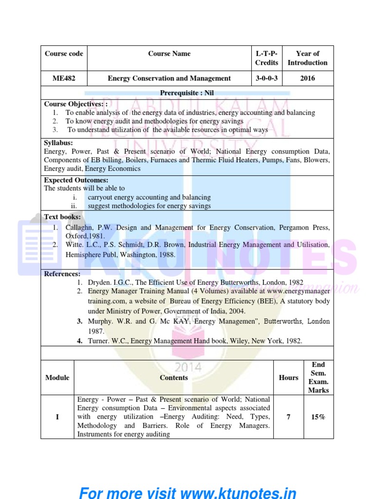 Energy Conservation and Management Course | PDF | Efficient Energy Use ...