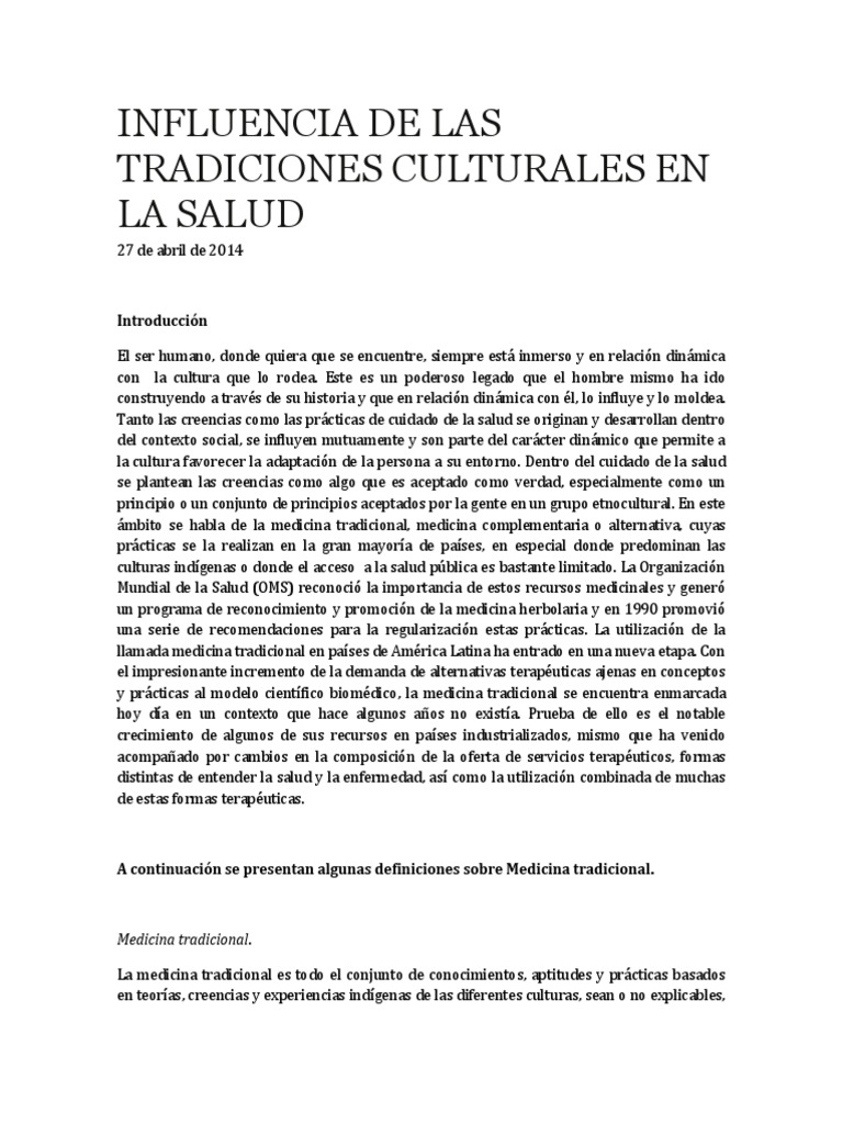 Influencia de Las Tradiciones Culturales en La Salud (Divulgación ...