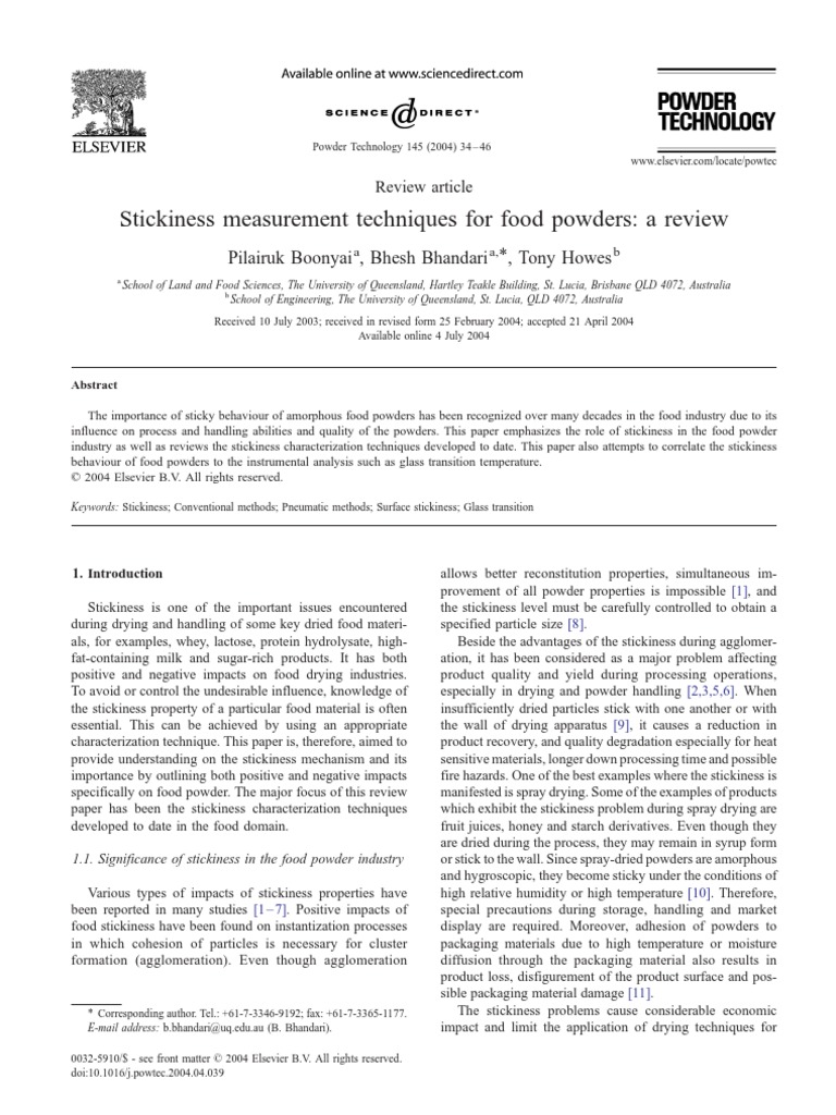 Stickiness Measurement Techniques For Food Powders A Review PDF | PDF ...