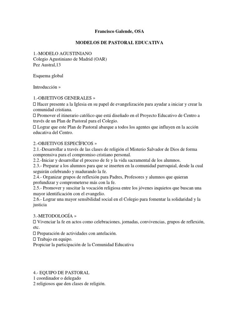 Modelos de Pastoral Educativa Agustiniana | PDF | Iglesia Católica | Fe