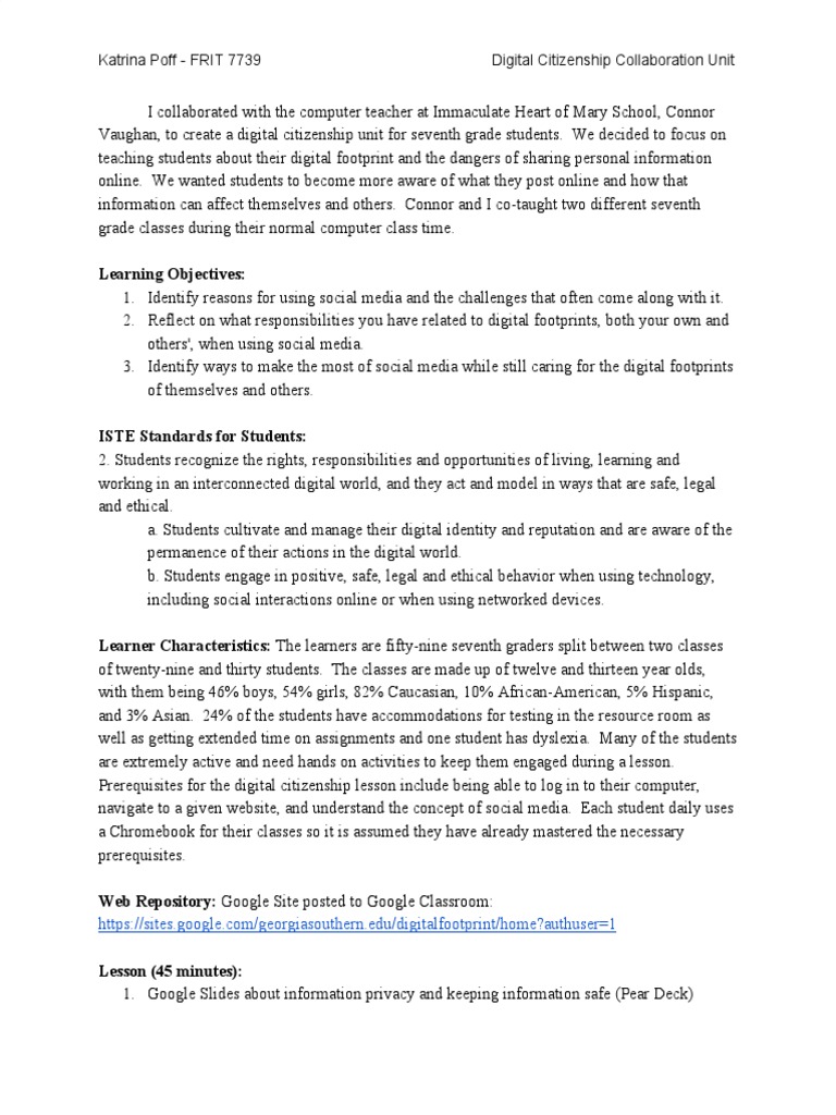 Digital Citizenship Unit PDF Social Media Popular Culture & Media Studies