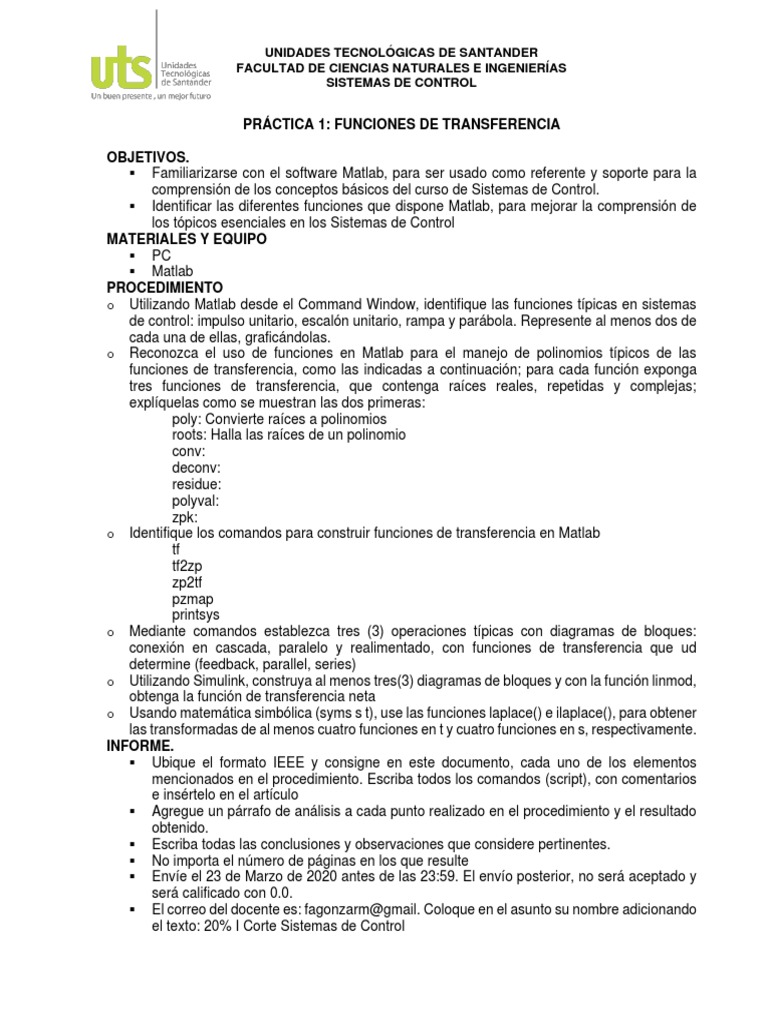 Práctica de Matlab en Sistemas de Control | PDF | Matlab | Sistema de ...