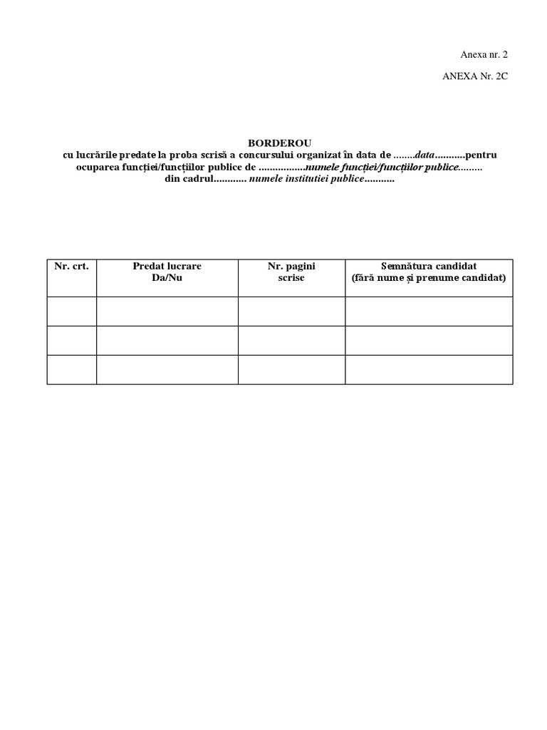 Anexa NR 2 BORDEROU PREDARE LUCRARI PDF | PDF
