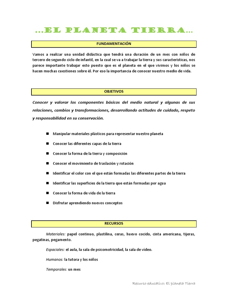 Proyecto educativo sobre el planeta Tierra | PDF | Tierra | Evaluación