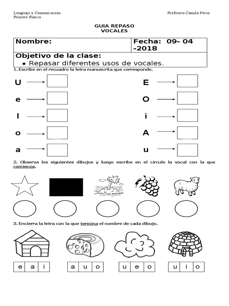 Repaso de Vocales para Primer Grado | PDF | Artes del Lenguaje y ...