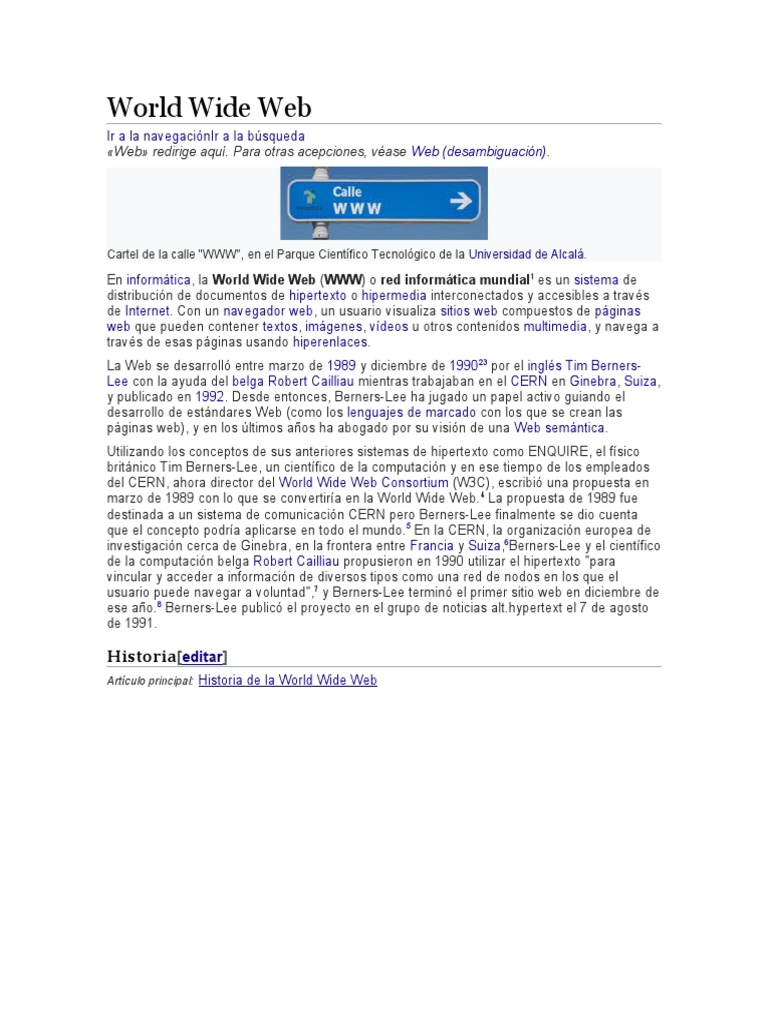 Historia de la World Wide Web | PDF | Red mundial | Internet y web