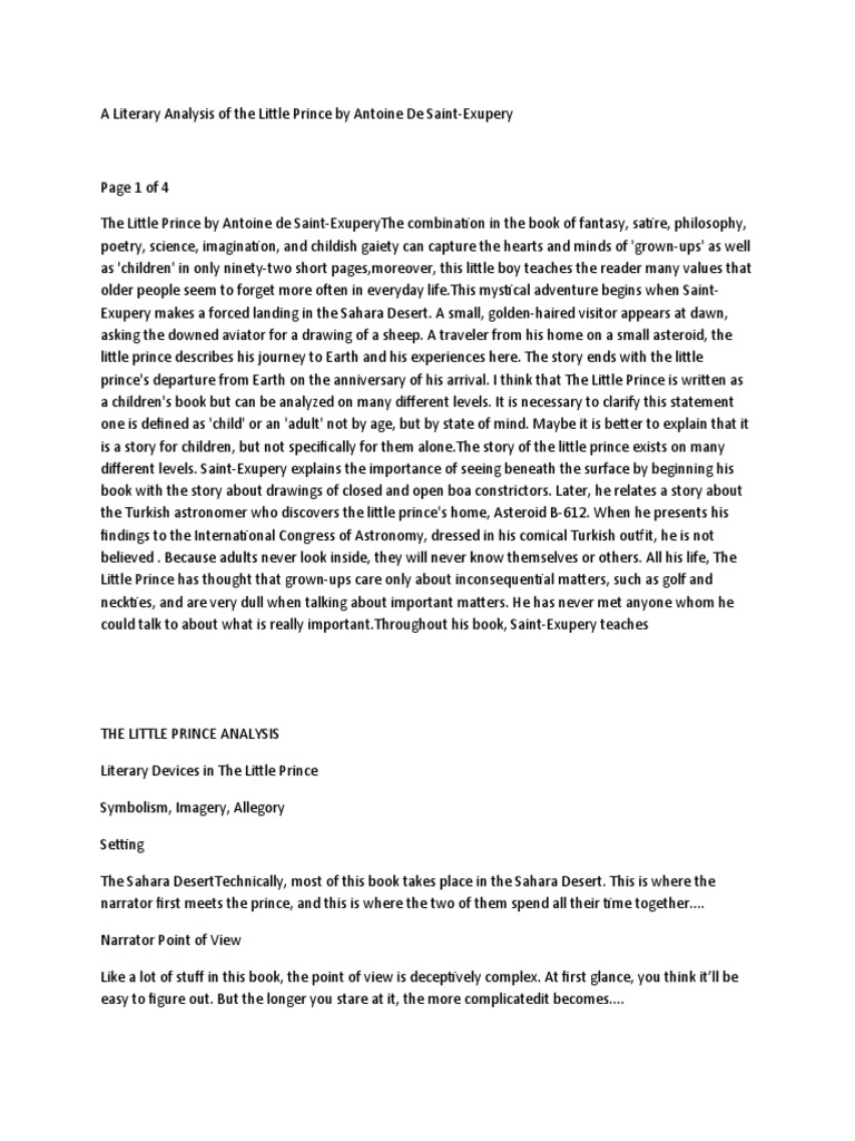 Analyzing The Little Prince's Themes | PDF | The Little Prince | Narration