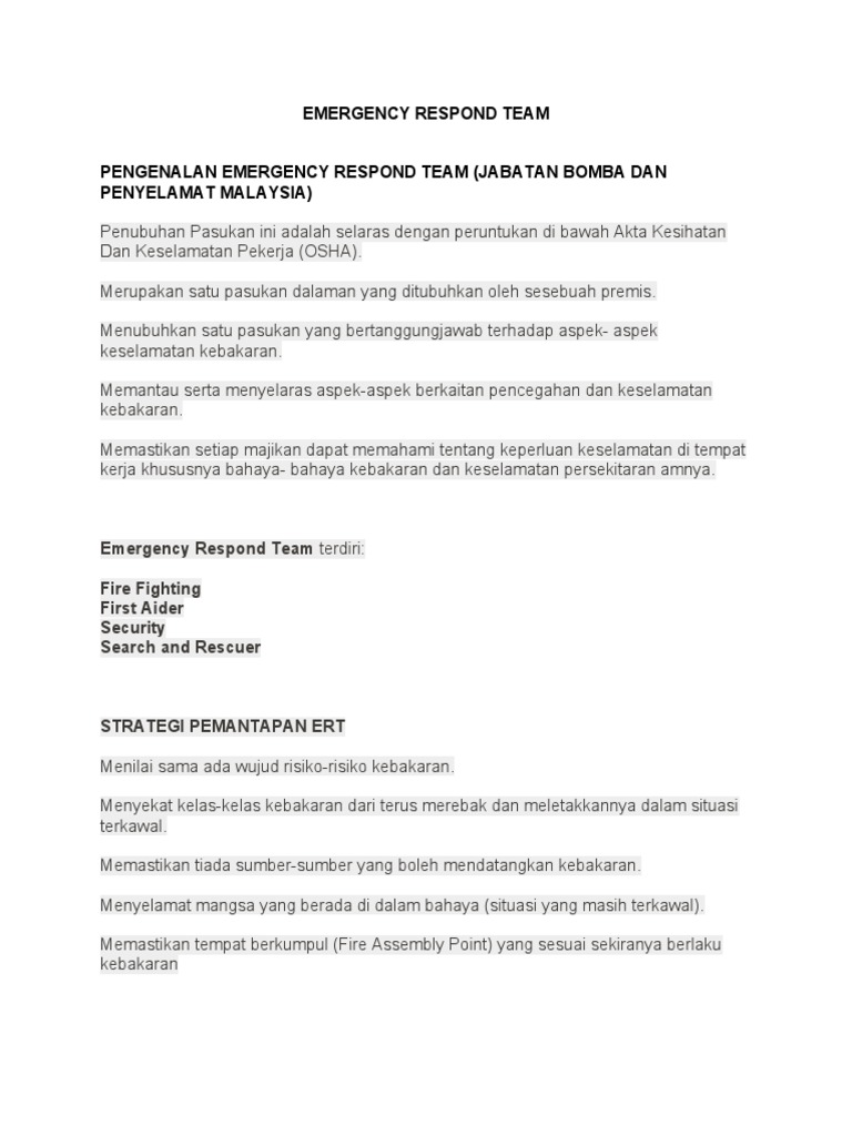 Rencana Pasukan Tanggap Darurat Kebakaran | PDF