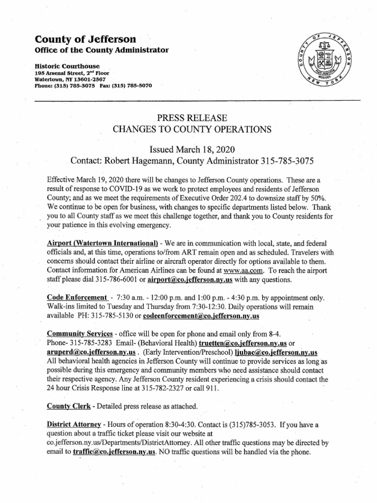 Jefferson County NY Department Operations