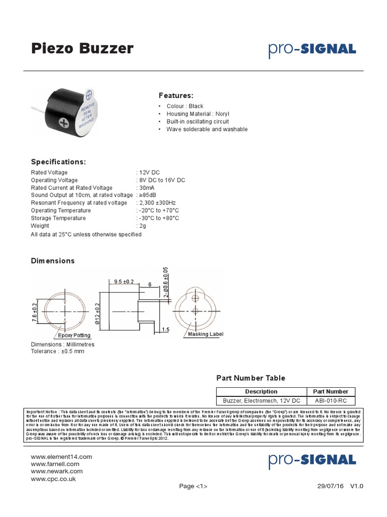 Datasheet Buzzer | Download Free PDF | License | Electricity