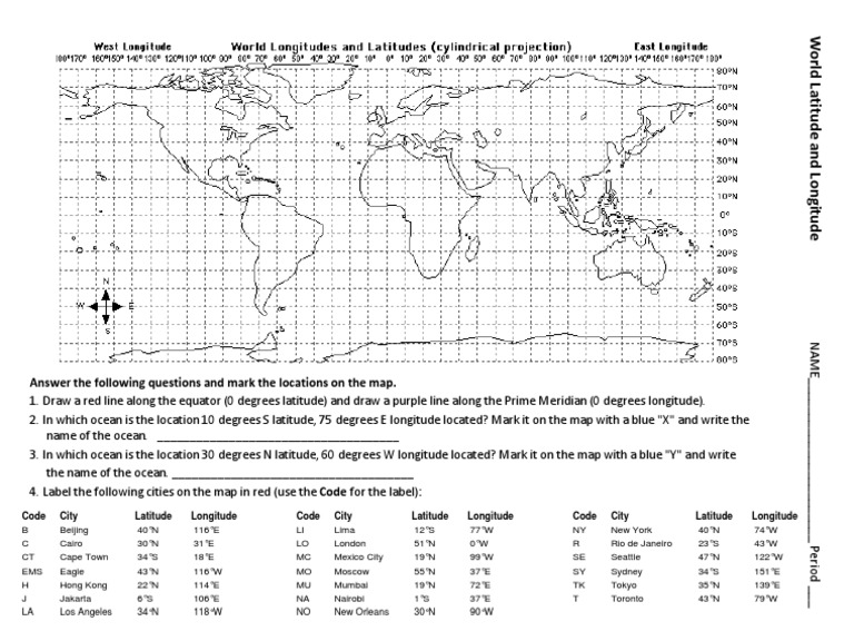 World Latitude and Longitude Worksheet PDF | PDF