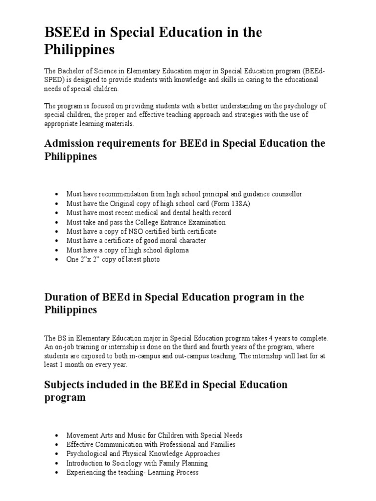 BSEEd in Special Education in The Philippines | PDF | Special Education ...