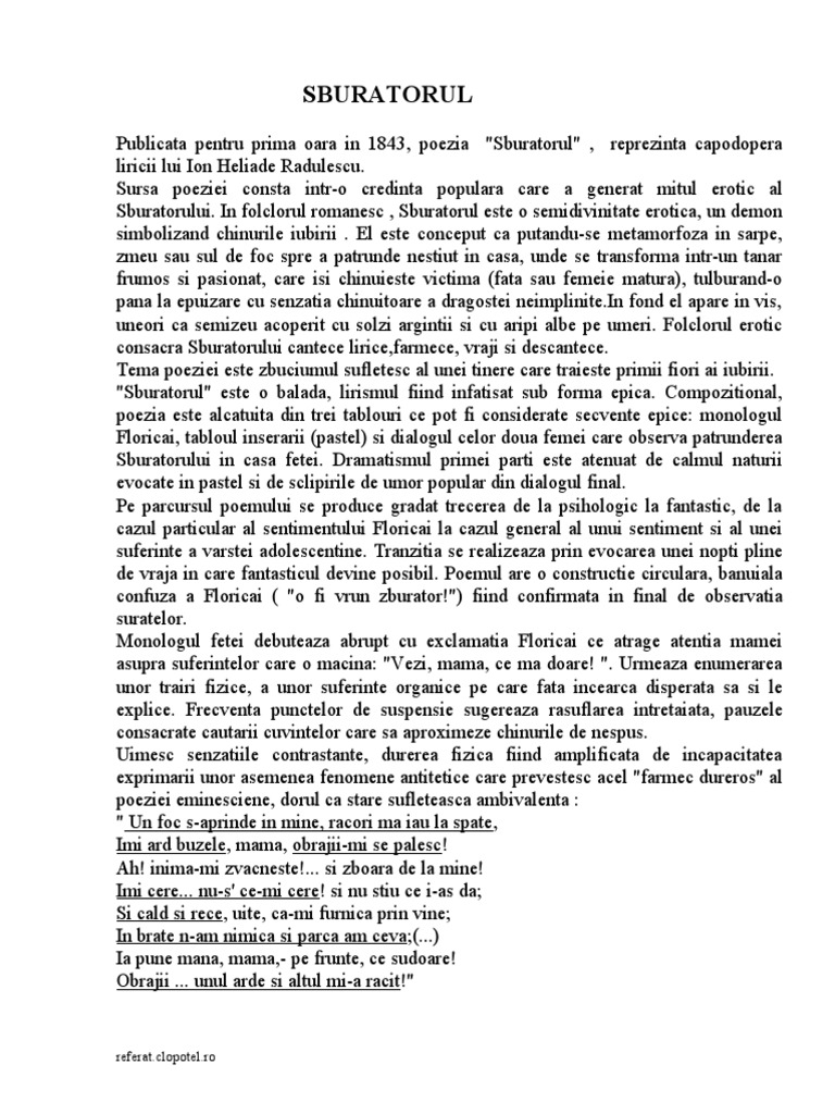 Ion Heliade Radulescu - Sburatorul (Comentariu) | PDF
