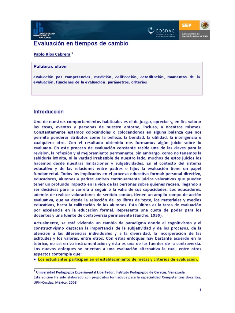 Evaluacion en Tiempos de Cambio | PDF | Evaluación | Medición