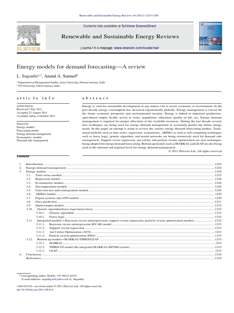 Energy Models For Demand Forecasting-A Review | PDF | World Energy ...