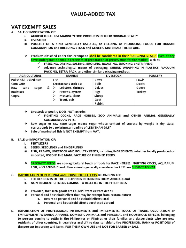 Vat Exempt Sales PDF Value Added Tax Livestock
