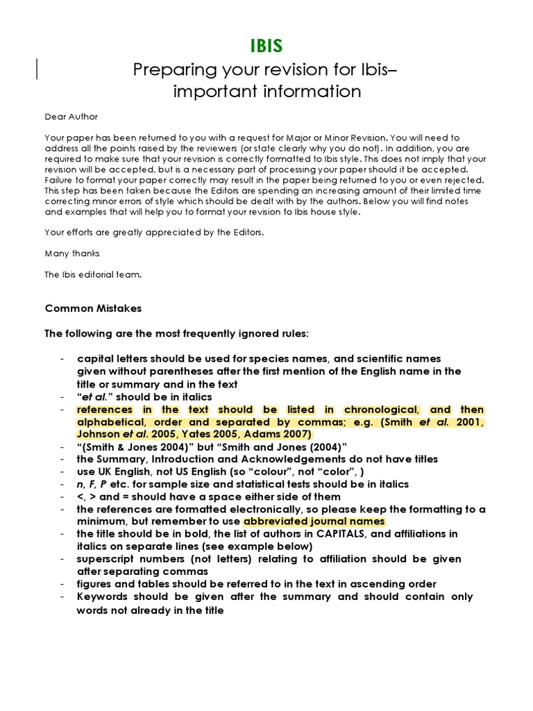 Ibis Revision Guidelines for Authors | PDF | Foraging | Nature