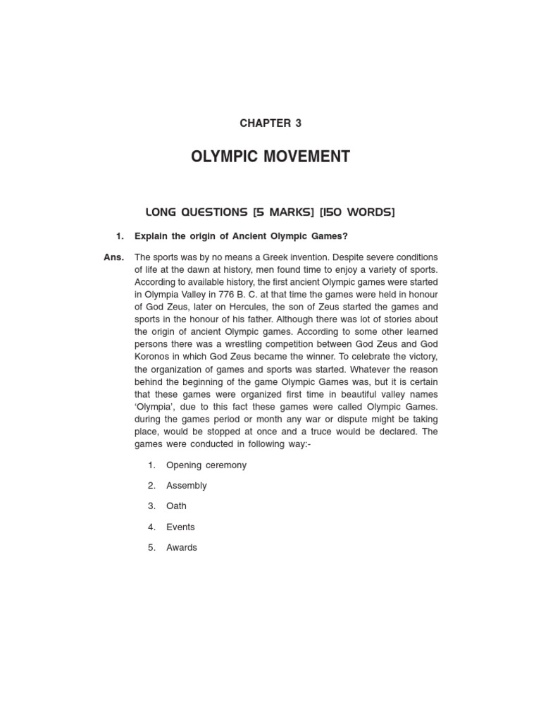 Physical Education Class 11 Long Answers Chapter 3 | PDF | Olympic Games |  Multi Sport Events