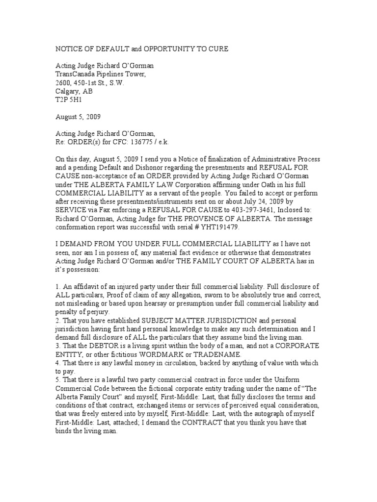 Notice of Default and Cure Opportunity PDF Notary Public Common