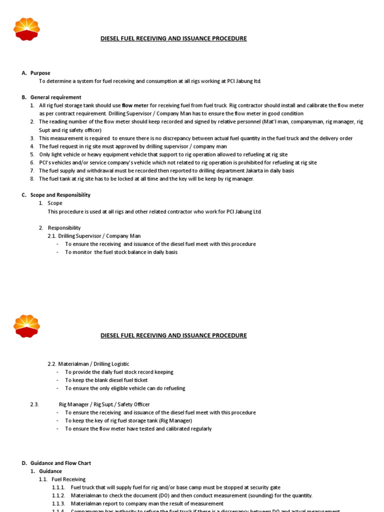 Diesel Fuel Receiving and Issuance Procedure PDF Flow Measurement