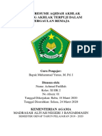 Tugas Resume Aqidah Akhlak Tentang Akhlak Terpuji Dalam Pergaulan Remaja - MAN 3 Banjarmasin