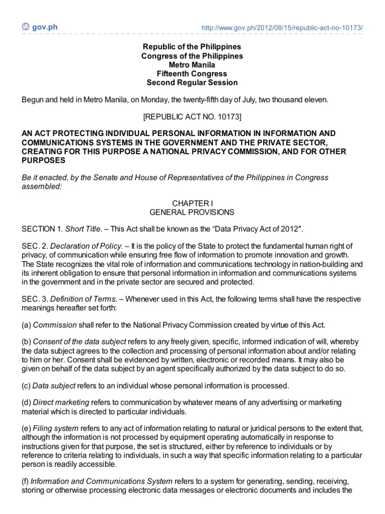Ra 10173 data privacy act of 2012 pdf pdf regulatory compliance