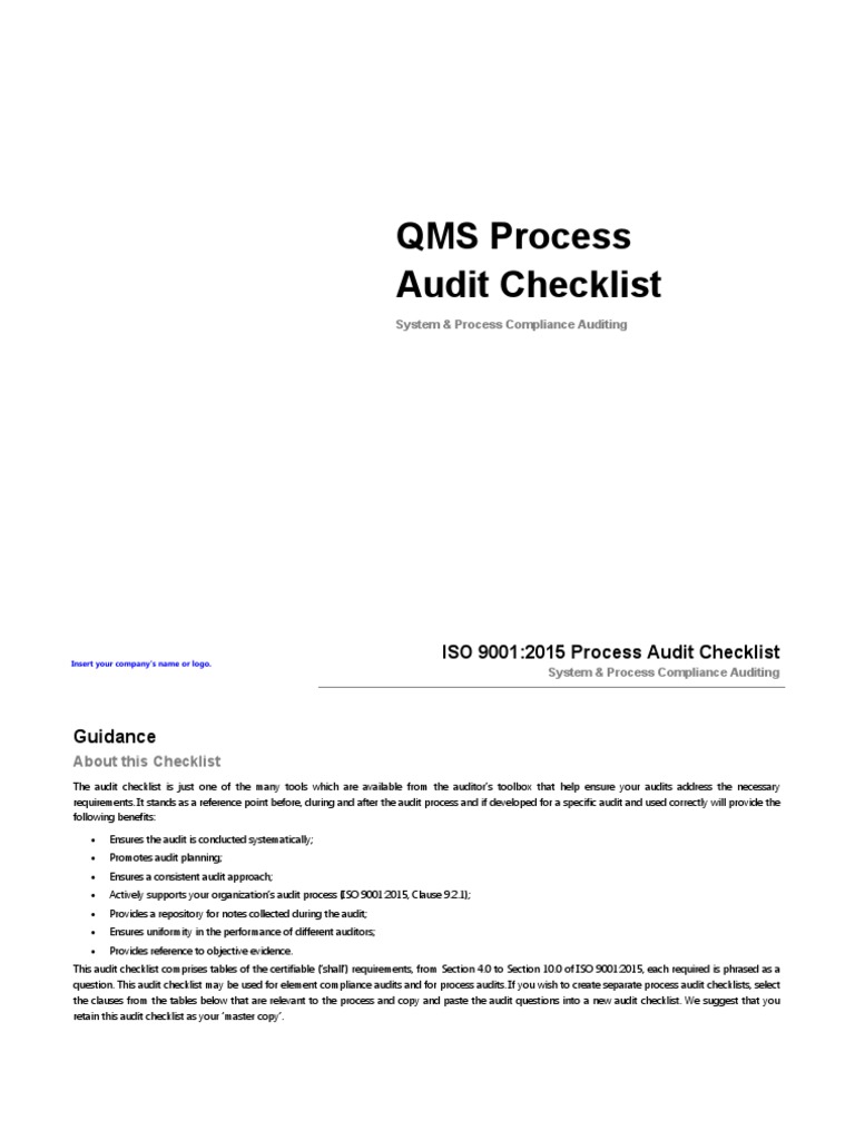 ISO 9001:2015 Audit Checklist Guide | PDF | Iso 9000 | Quality ...