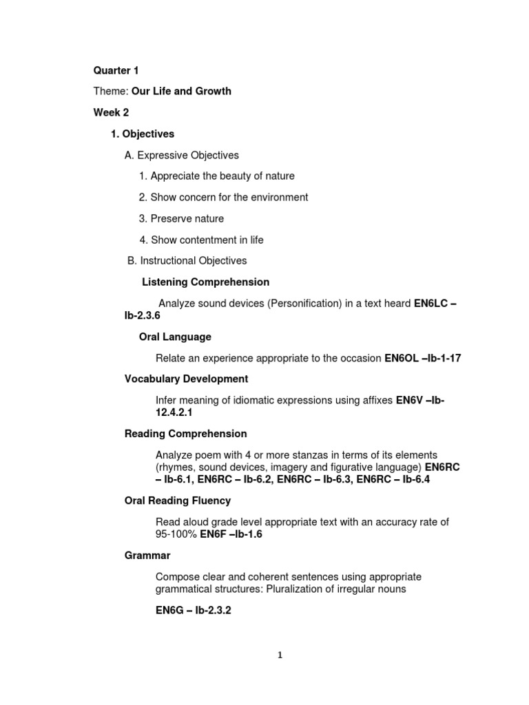 English 6 Q1 Week 2 Lesson Plan | PDF | Plural | Idiom