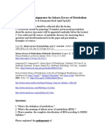 Pre-Lecture Assignments for Inborn Errors of Metabolism