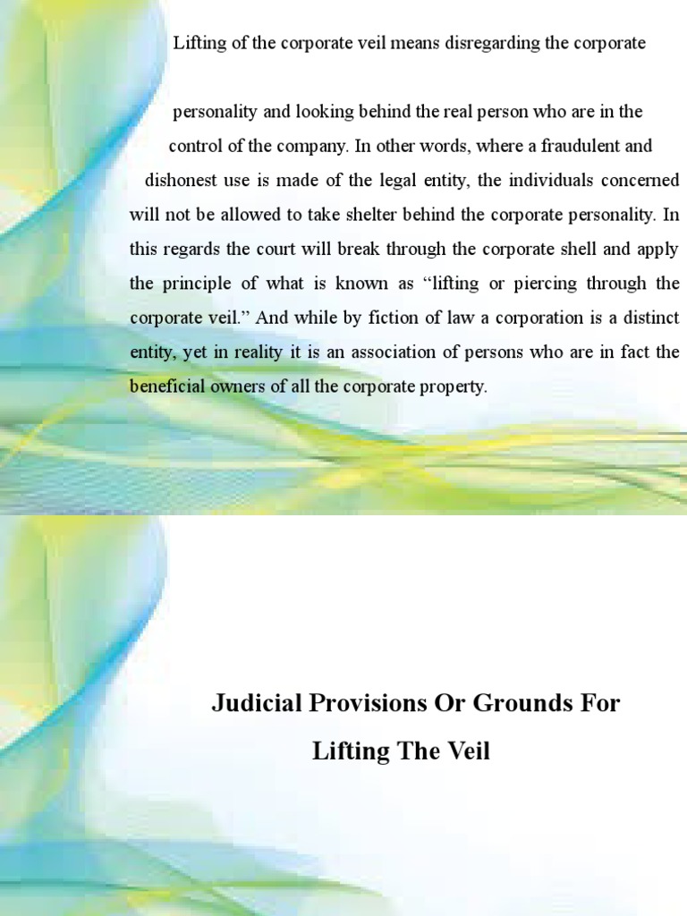 Grounds for Lifting the Corporate Veil: An Analysis of Judicial ...