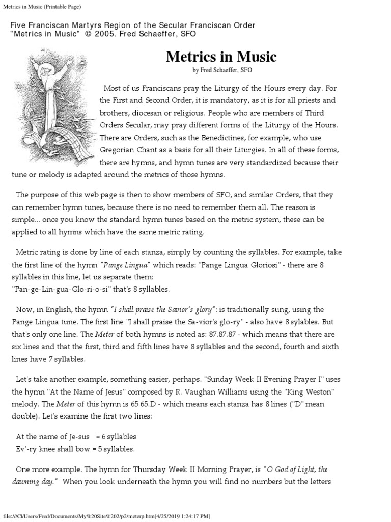 Metrics in Music (Printable Page) PDF PDF Hymns Metre (Poetry)