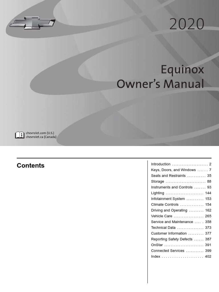 2020 Chevrolet Equinox Owners Manual PDF | PDF | Transportation Engineering  | Vehicle Industry