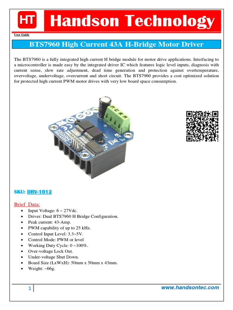 BTS7960 Motor Driver User Guide | PDF | Power Supply | Arduino