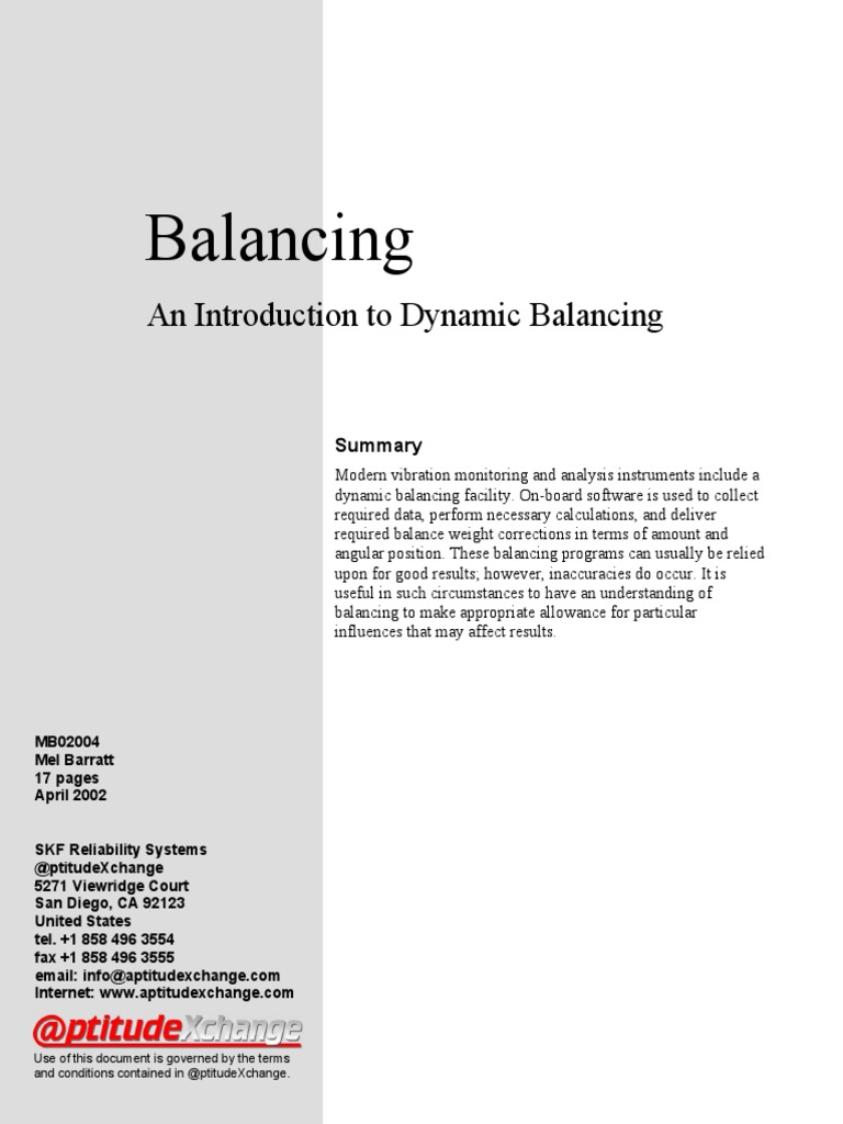 Balancing | PDF | Rotation Around A Fixed Axis | Weight