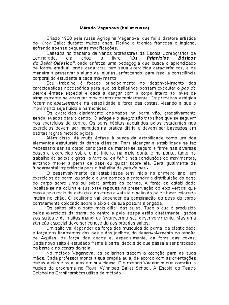 I Bimestre - Métodos Royal, Vaganova e Cecchetti, PDF, Balé