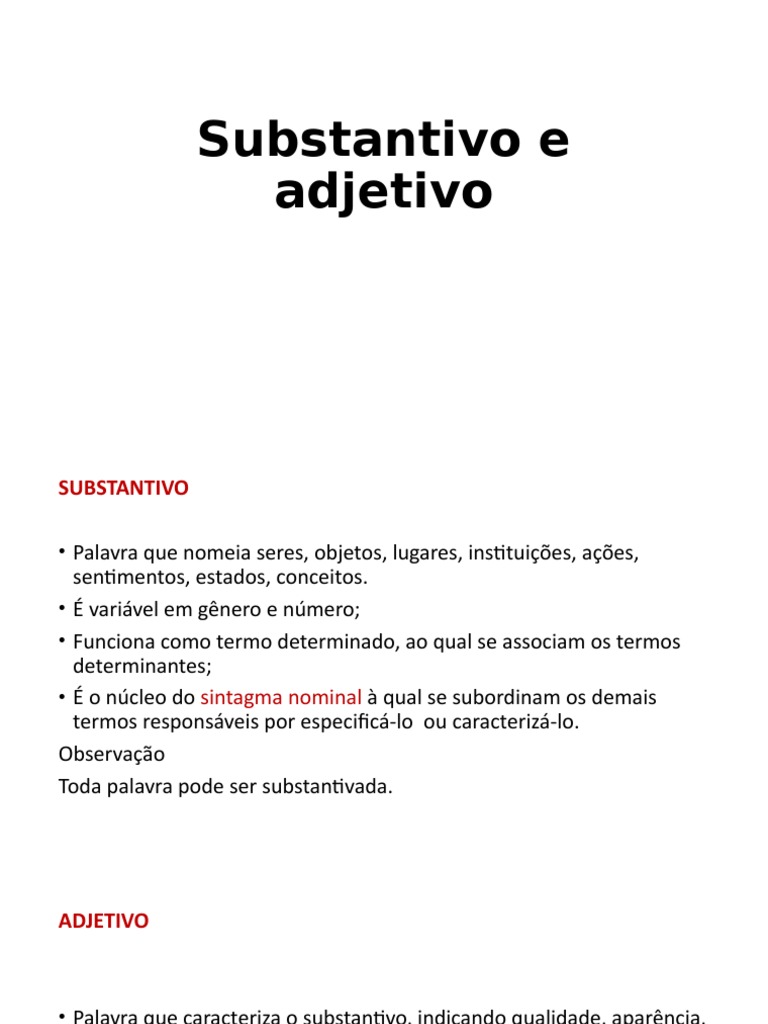 Substantivos e Adjetivos: Definições e Tipos | PDF