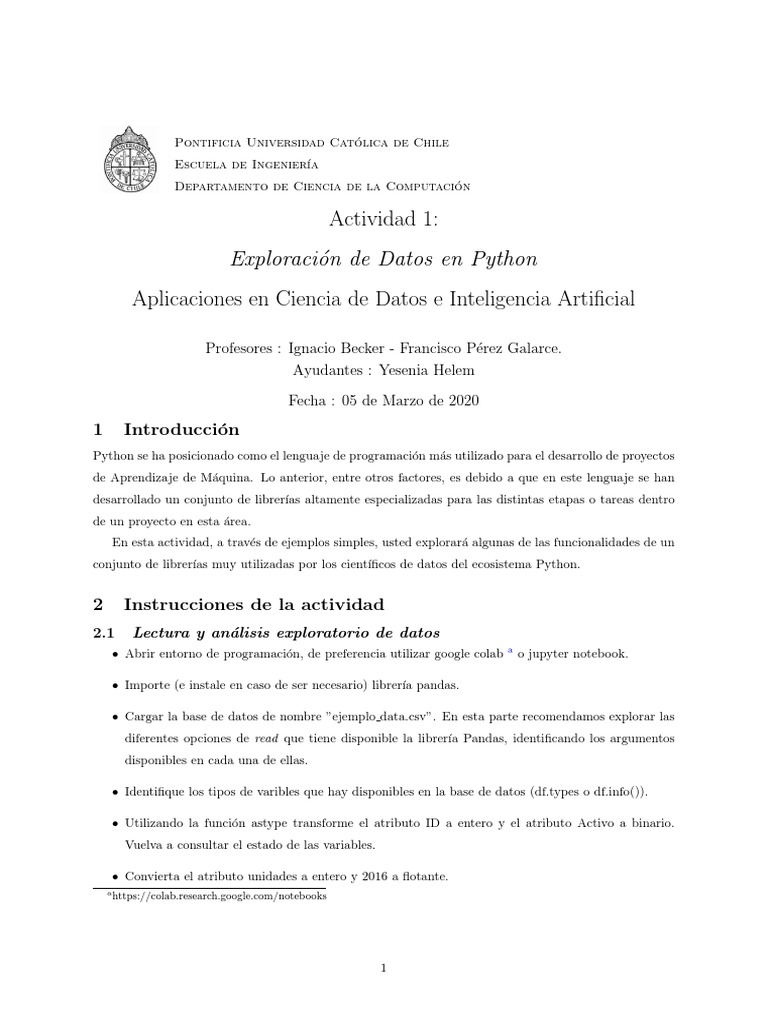 Actividad - 1 - Diplomado Data Science PDF | PDF | Python (lenguaje de ...