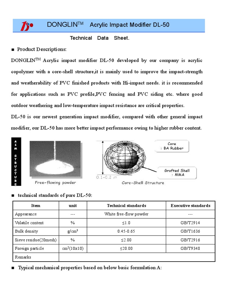 DL-50 Acrylic Impact Modifier TDS | PDF | Polyvinyl Chloride | Poly ...