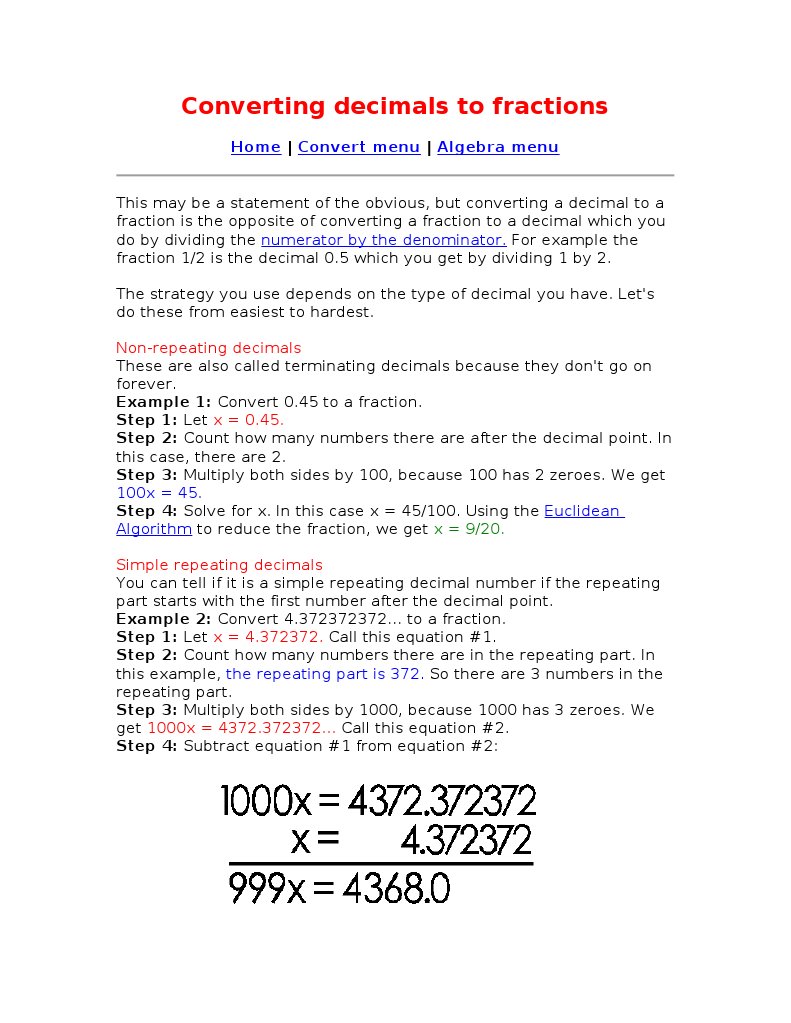 Converting Decimals to Fractions Guide | PDF