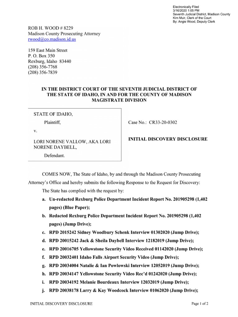 Initial discovery disclosure lori vallow discovery law prosecutor