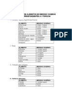 Listado de Alimentos en Medidas Caseras y Gramaje