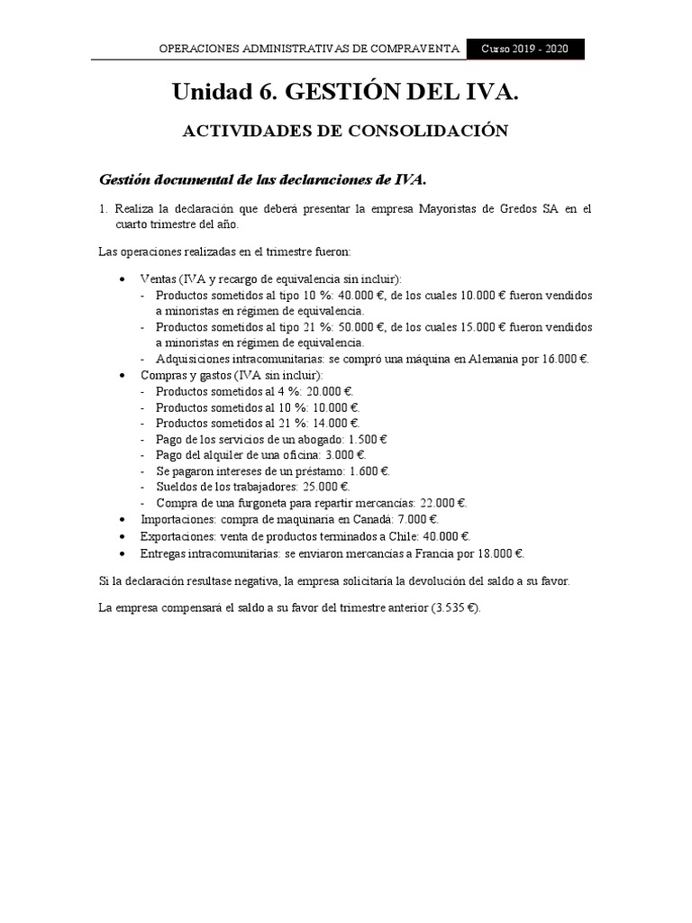 Stión Del Iva - Actividades | PDF | Al por menor | Economias