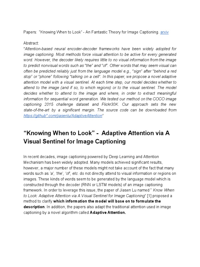 Knowing When To Look - Adaptive Attention Via A Visual Sentinel For ...