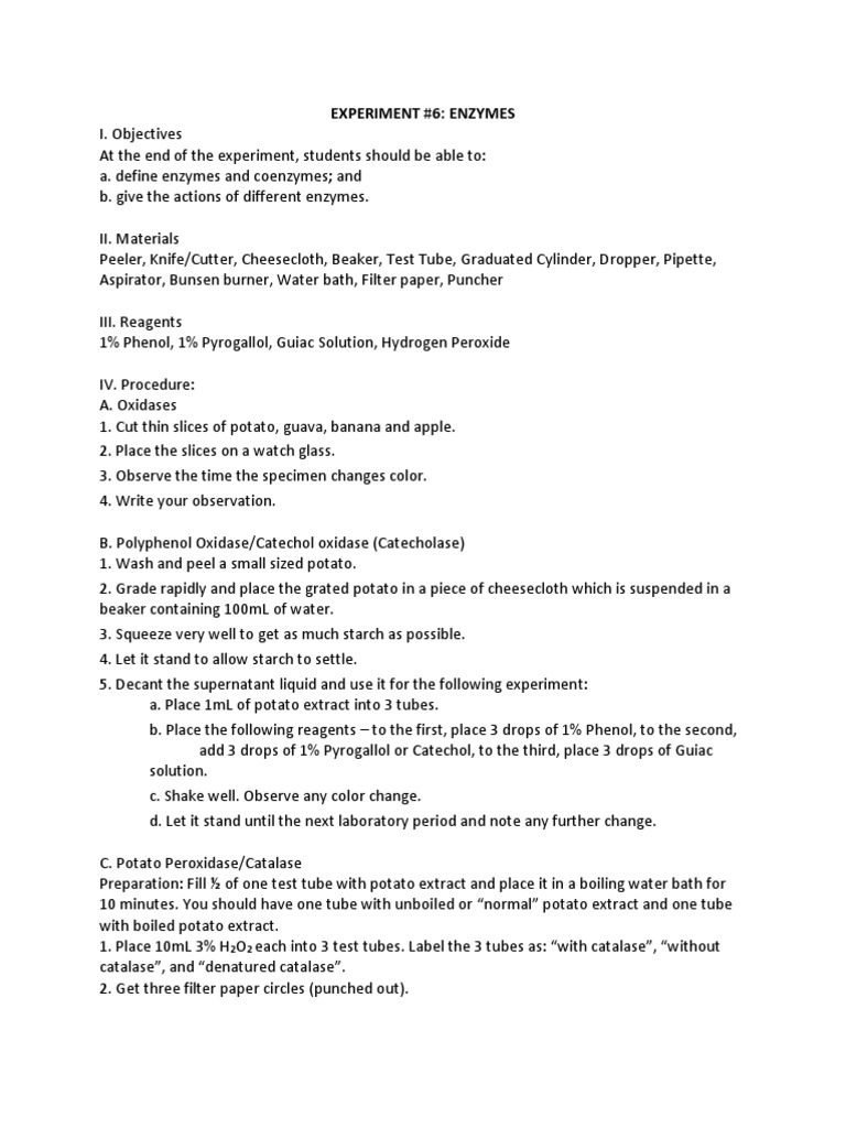 Experiment 6 - Enzymes (EDITED 2nd Sem 2019-2020) | PDF | Enzyme ...
