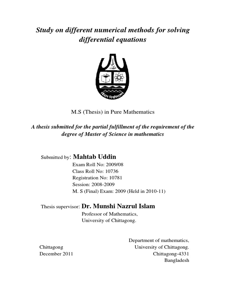 Study On Different Numerical Methods For Solving Differential Equations