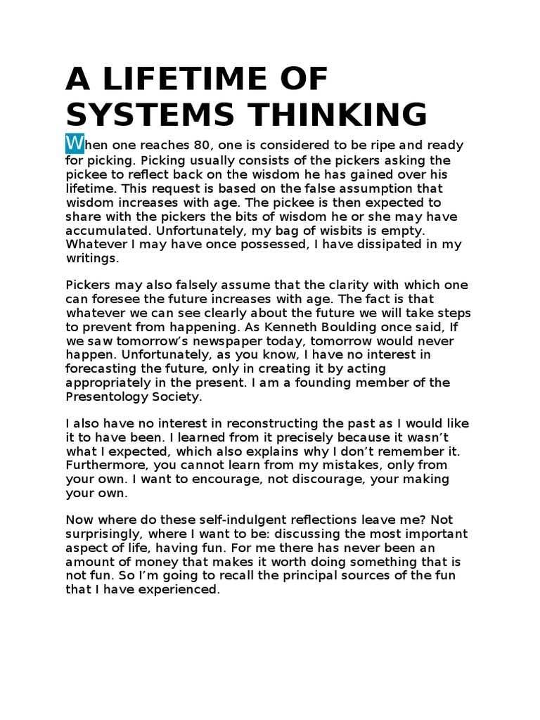 A Lifetime of Systems Thinking | PDF | System | Interdisciplinarity