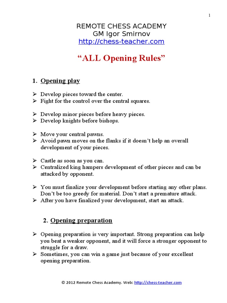 ALL Opening Chess Rules (For Old Soft) | PDF | Chess Openings | Chess