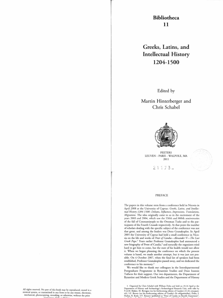Hinterberger M Schabel Ch Greeks Latins And Intellectual History 14 1500 Byzantine Empire Eastern Orthodox Church