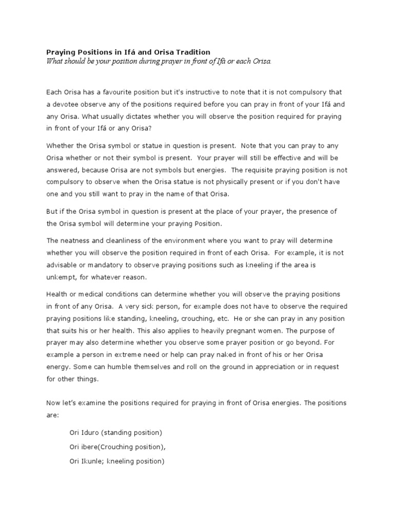 Ifá Prayer Positions Explained | PDF | Prayer | Spirituality